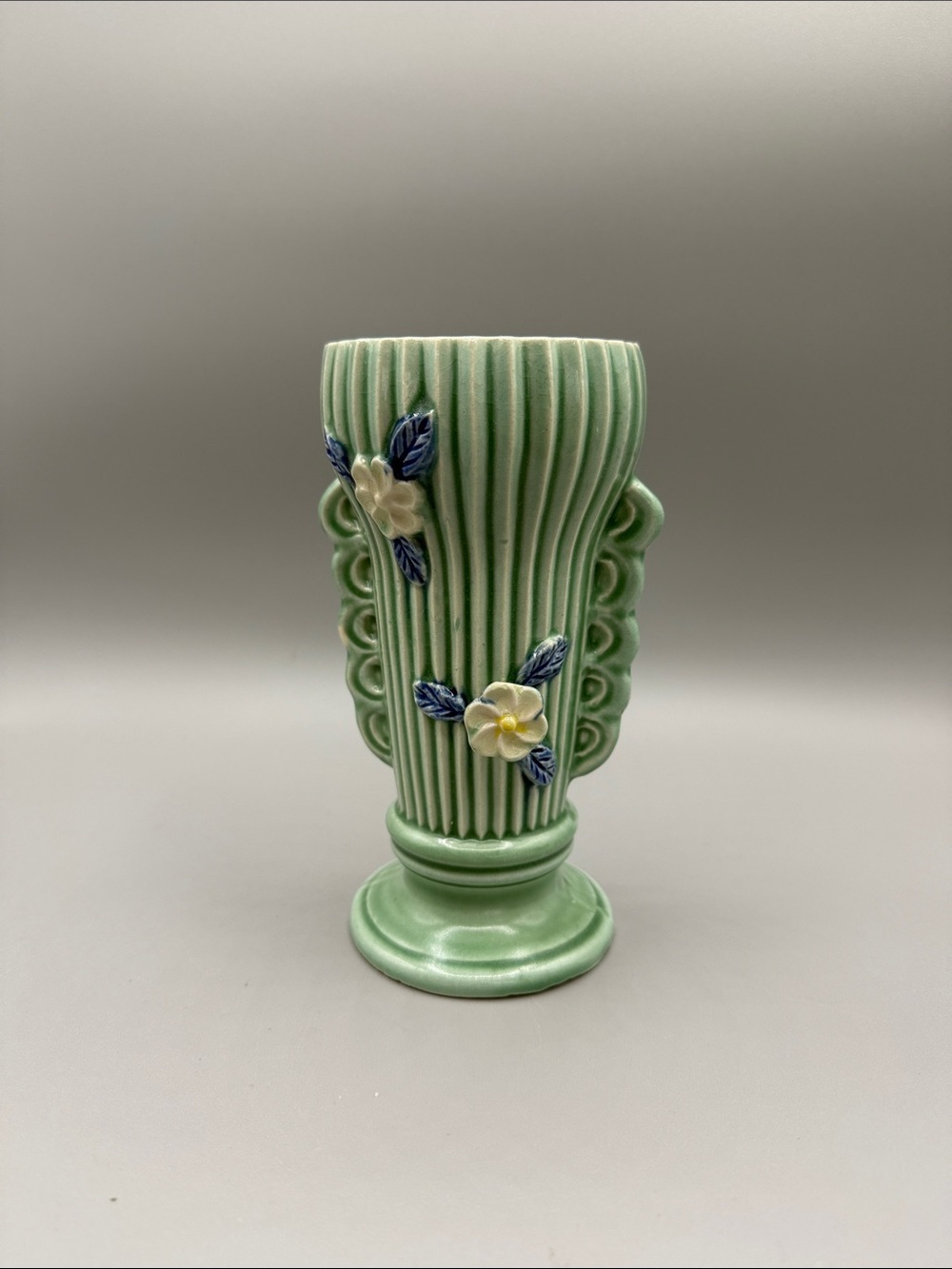 Vintage Celadon Green Cactus Vase 1930s Japanese Art Deco Pottery